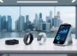 Professional corporate image showing NFC wristbands on wrist next to Singapore skyline, RFID reader, and digital dashboard interface