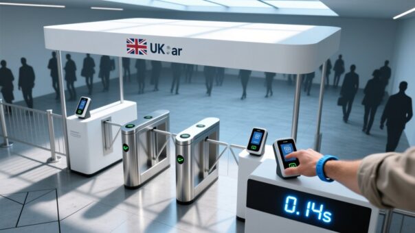 blog-cover-1778229837105 Professional overhead shot of NFC wristband being tapped on a compact desktop reader at a modern UK event entrance station