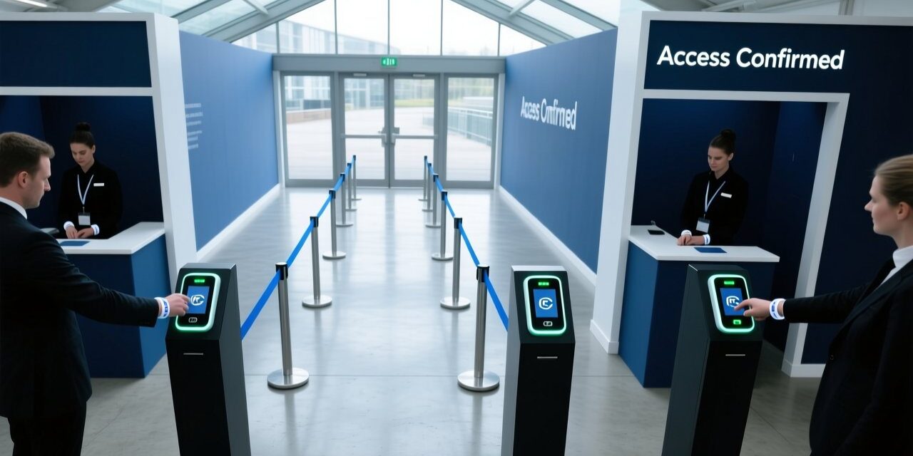 blog-cover-1778735367357 Professional overhead shot of NFC wristbands being scanned at a modern UK event entrance with streamlined queue lanes and digital signage