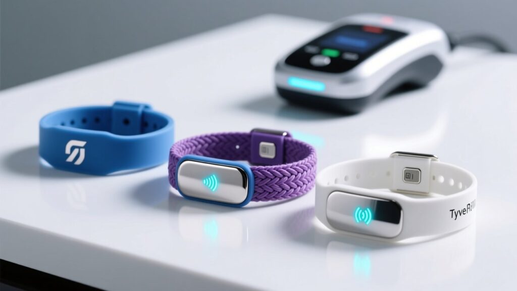 RFID wristband types for event access control and cashless payment, including silicone, fabric, and Tyvek wristbands