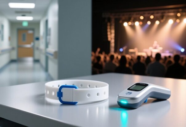 Waterproof PVC RFID wristbands with tamper-evident closure and customizable logo, used for hospital patient ID and event access control