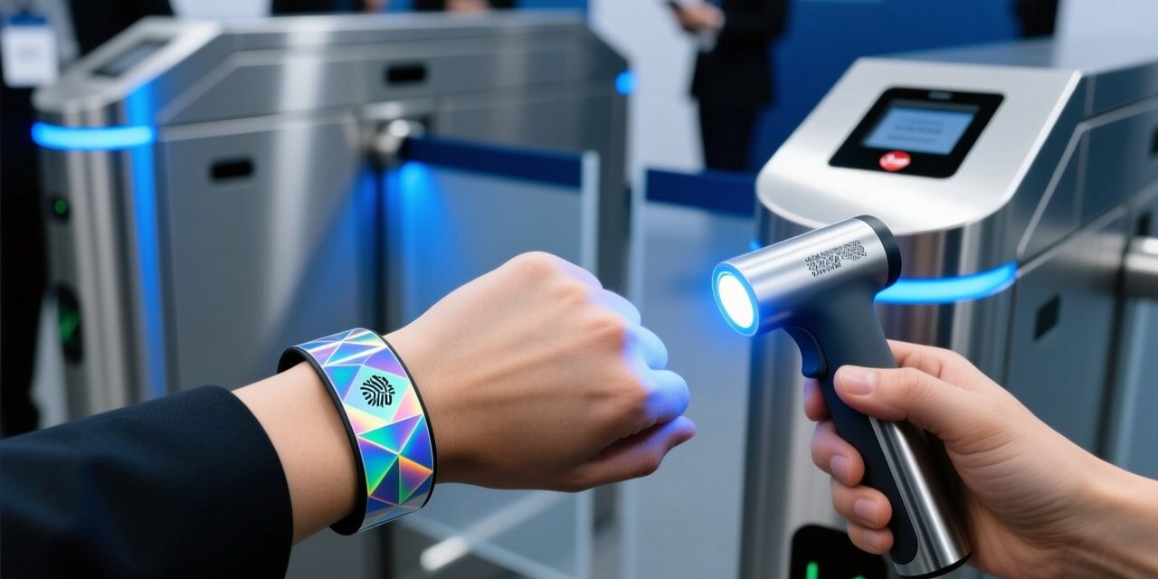 blog-cover-1782269308631 RFID wristband with holographic overlay, UV light revealing hidden security print, tamper-evident snap closure, and encrypted chip for event fraud prevention.