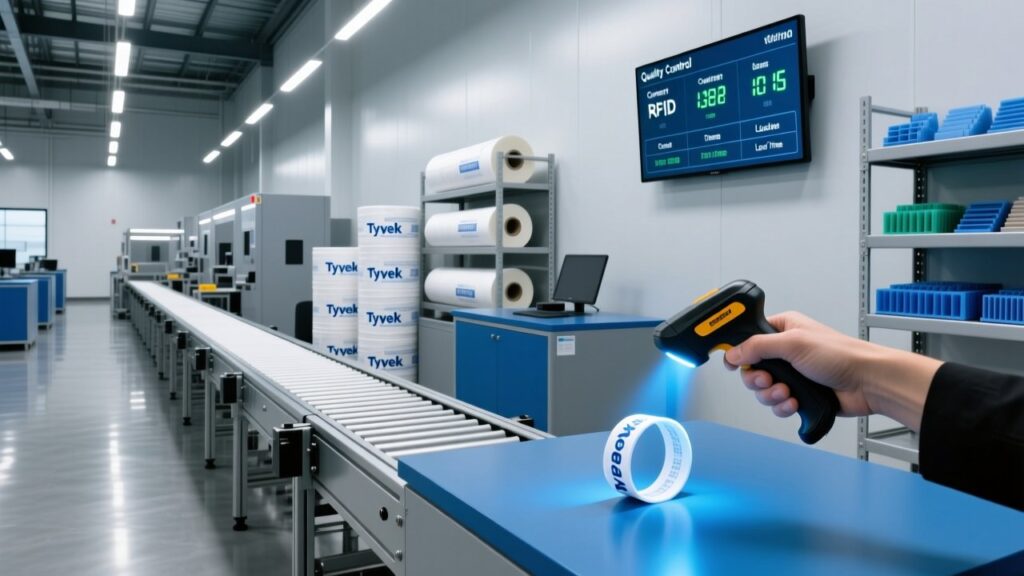 RFID wristband production timeline visualization with factory lead times and rush order options for event planners