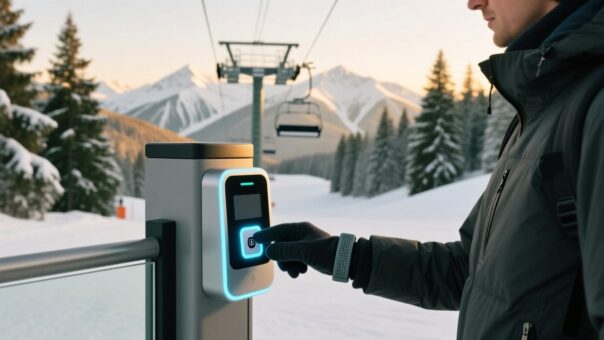 blog-cover-1784188579034 Ski resort guest tapping RFID silicone wristband at lift gate access point