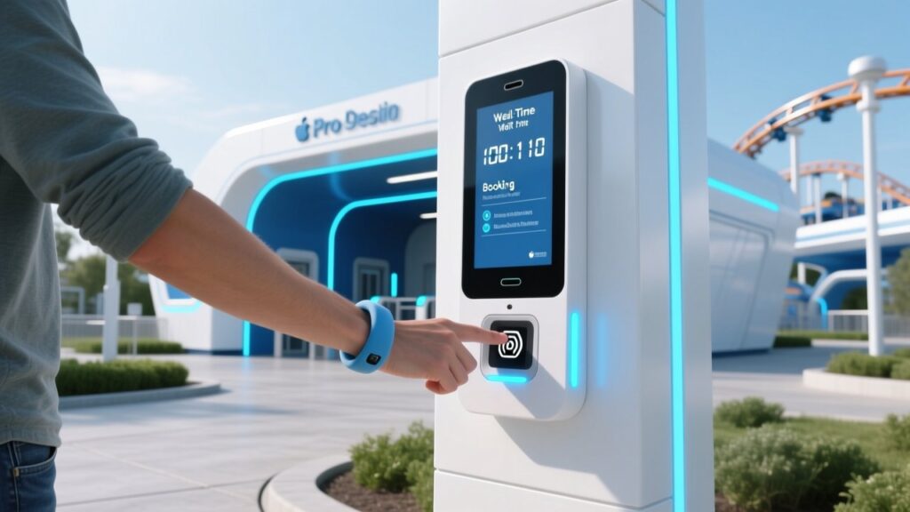 Theme park RFID wristband virtual queue system reducing wait times