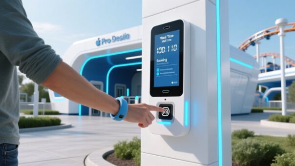 Theme park RFID wristband virtual queue system reducing wait times