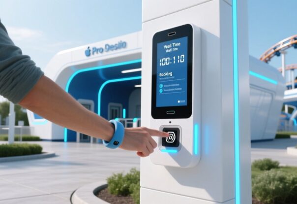 Theme park RFID wristband virtual queue system reducing wait times