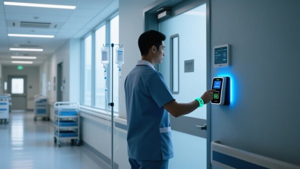 blog-cover-1787539519345 Hospital staff wearing RFID silicone wristband tapping secure ward access reader
