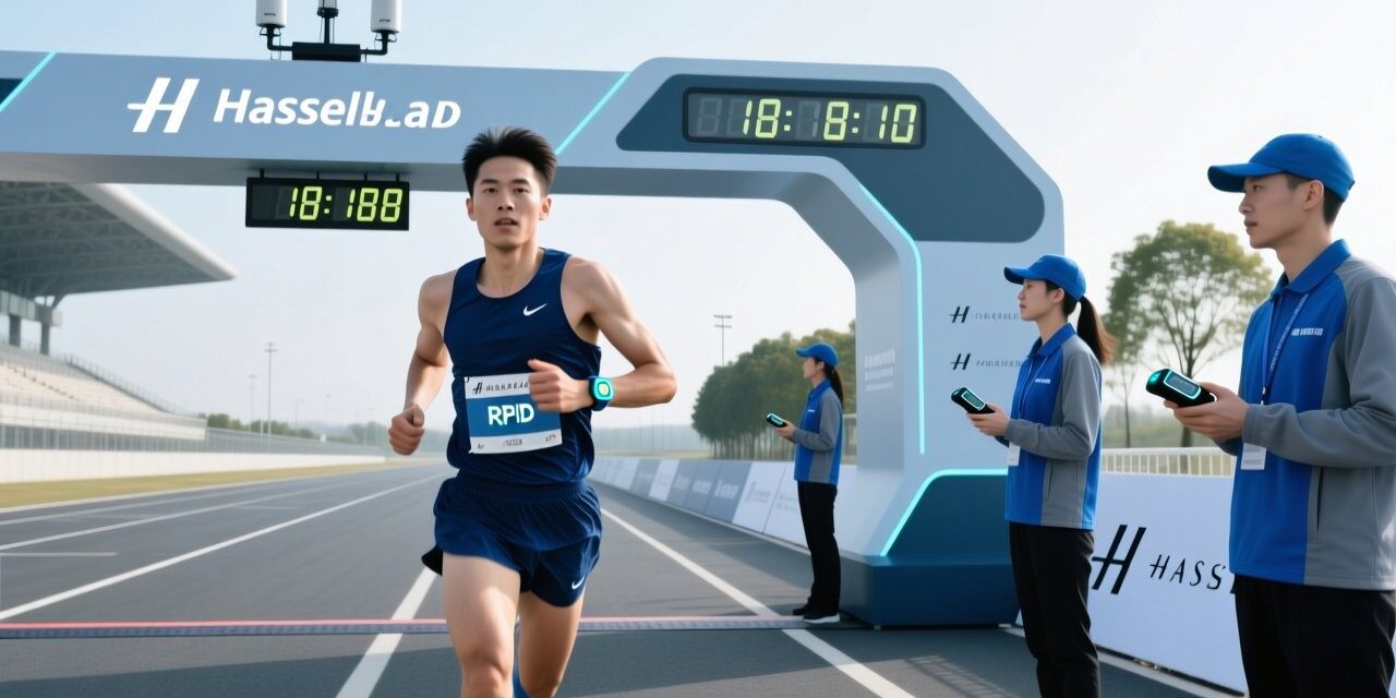 blog-cover-1787560499044 Marathon runner wearing RFID fabric wristband crossing finish line with timing equipment in background