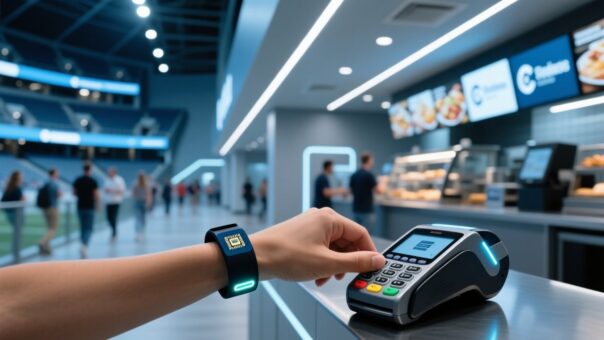 blog-cover-1787561361188 Cashless stadium RFID wristband tapped at a concession stand payment terminal