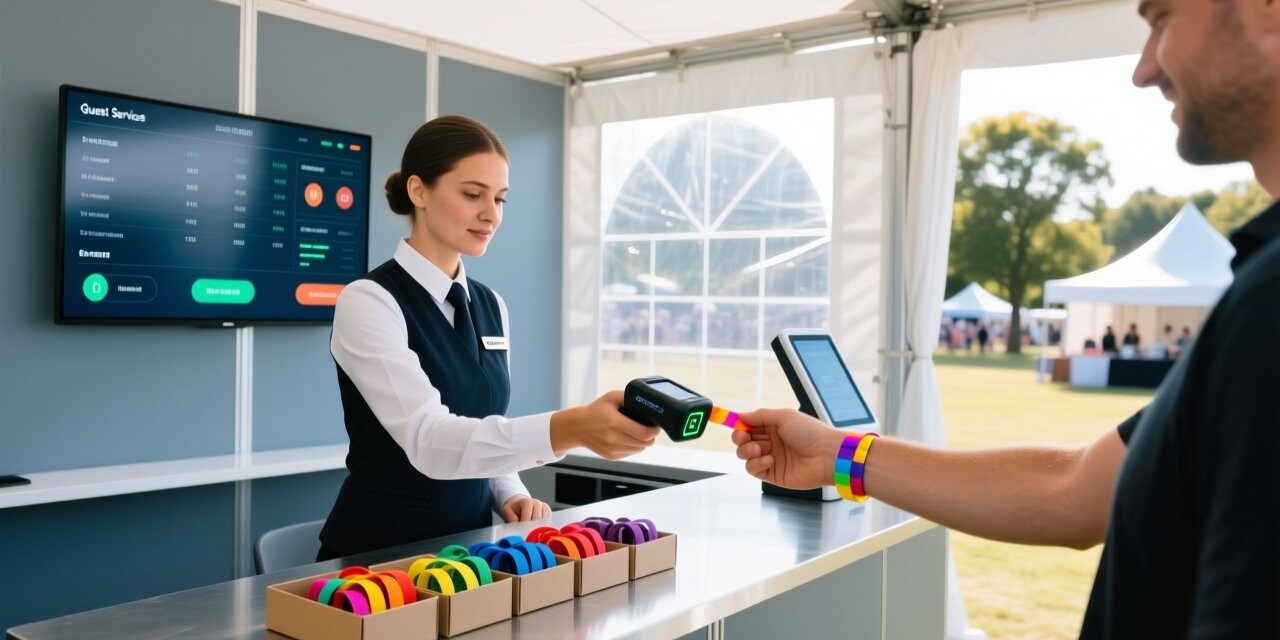 blog-cover-1787642335828 Event staff scanning an RFID wristband at an outdoor festival guest services desk